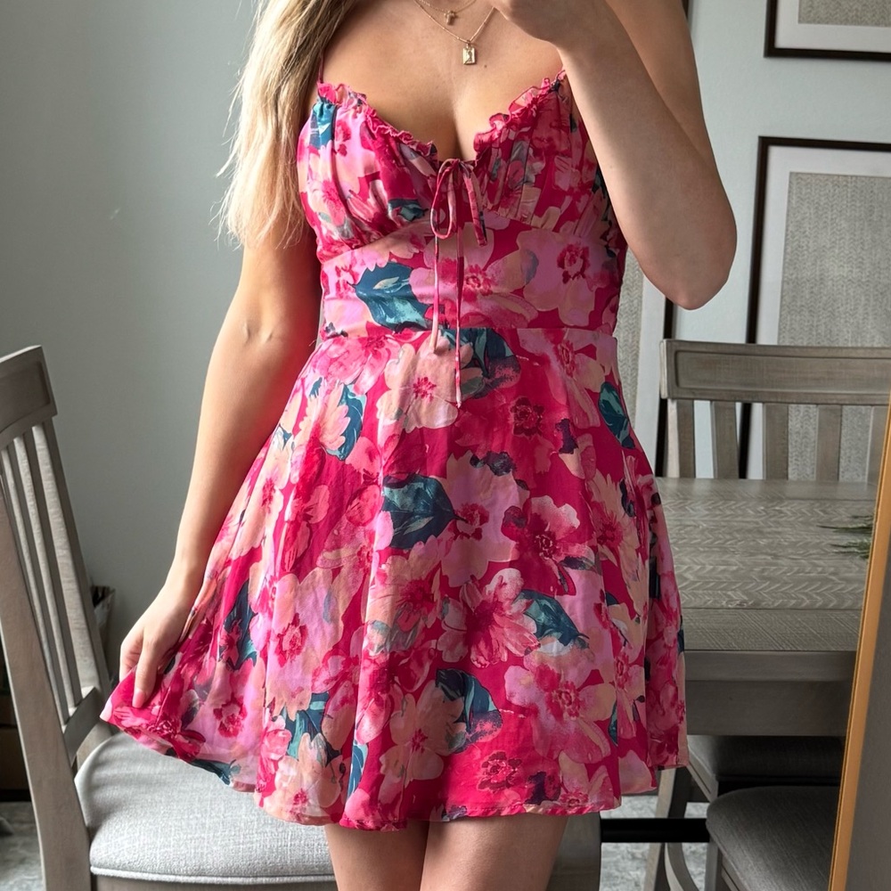 Windsor Pink Floral Midi Dress with Teal Accents